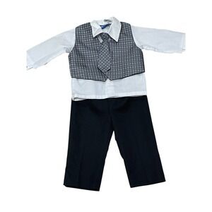 Vtg Happy Fella Baby Toddler Suit Set Clip Tie Vest 18 Months Black Gray